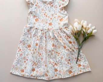 Farm Fields Flutter Sleeve Dress: Floral Dress, Spring Dress, Easter Outfit, Ruffle Sleeve, Girls Dress, Baby & Youth Dress, Size 0-9/10