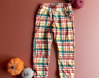 Cider Plaid Jogger Pants: Optional Knee Patch, Kids Fall Clothes, Kids Joggers, Kids Pants, Unisex Kids Clothes, Plaid Pants, Fall 0/3m-9/10