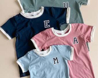 Personalized Ringer Tee: Back to School Shirt, Letter Tee, Personalized Shirt, Kid Name Shirt, Custom Shirt, Kids Tee, Monogram Tee, 0-9/10