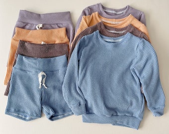 Solid Chunky Rib Set / Kids Crew and Shorts Set / Spring Set / Kids Set / Unisex Clothing Set / Kids Play Set / Kids Spring Clothes / 0-7
