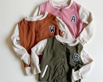 Kids Letterman Jacket: Choice of Color and Letter, Kids Jacket, Custom Clothes, Personalized Kids Clothes, Back to School, Monogram, 0-9/10