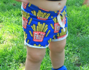 French Fries Rolled Cuff Shorts / Kids Shorts / Baby Shorts / Fun Kids Clothes / Fry Shorts / Cuff Shorts / Unisex Clothes / Fast Food