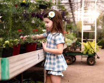 Dusty Blue Plaid Peplum / Girls Peplum / Optional Flutter Sleeve / Kids Clothes / Spring Clothes / Girls Shirt / Spring Outfit / 0-7