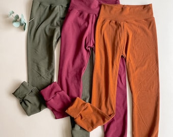 Solid Kids Cuff Leggings: Multiple Colors, Unisex Leggings, Kids Clothes, Girls Leggings, Boys Pants, Kids Pants, Kids Leggings, NB-12