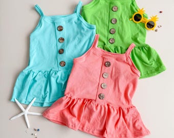 Solid Button Cami Peplum: Girls Shirt, Girls Peplum, Solid Shirt, Cami Strap, Kids Clothes, Girls Shirt, Summer Shirt, Girls Tank, NB-9/10