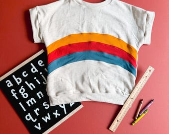 School Stripe Dolman: Long or Short Sleeve, Back to School, Kids Clothes, Terry Knit, Rainbow Shirt, 1st Day of School, Stripe Shirt NB-9/10