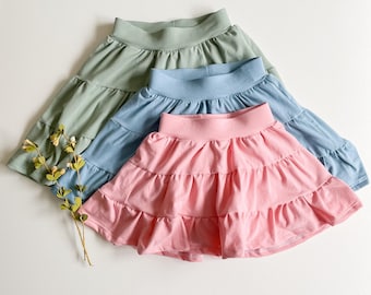 Solid Tiered Mini Skort: Solid Skirt, Attached Shorts, Girls Skort, Girls Mini Skirt, Girls Summer Clothes, Spring Summer, Kid Clothes, 0-10