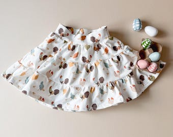 Chicken Tiered Mini Skort: Girls Skort, Chicken Print, Attached Shorts, Girls Farm Clothes, Kids Clothes, Baby Skirt, Tiered Skirt, Size 0-9