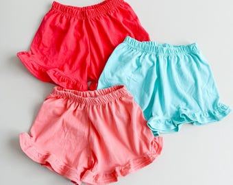 Summer Ruffle Shorts: Solid Girls Shorts, Summer Clothes, Ruffle Hem, Kid & Baby Shorts, Summer Shorts, Knit Shorts, Youth Sizes, 0-9/10