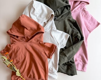 Hooded Raglan: Short or Long Sleeves, 6 Colors, Solid Hooded Top, French Terry, Kid Clothes, Hooded Shirt, Unisex Top, Kid Hoodie, 0-9/10