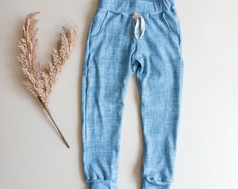 Faux Denim Jogger Pants: Unisex Knit Jogger Pants with Optional Knee Patch, Kids Clothes, Kid Pants, Kids Denim Pants, Stretch Denim, 0-9/10