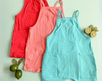 Solid Strappy Romper: Short or Long Leg, Girls Romper, Cami Straps, Summer Romper, Kids & Baby Romper, Onepiece, Knit Romper, NB-9/10