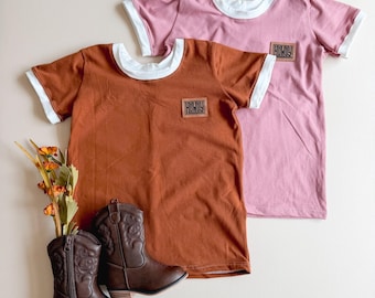 Howdy Ringer Tee: Custom Color Shirt, Howdy Shirt, Country Western Shirt, Kid's Cowboy Shirt, Kids Tee, Rodeo Shirt, Southwest Tee, 0-9/10