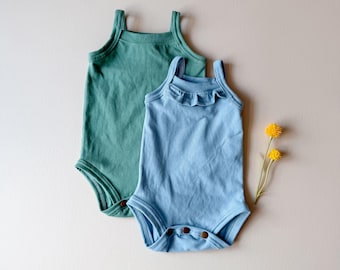 Cami Bodysuit: Optional Ruffle, Solid Bodysuit, Cami Straps, Baby Onepiece, Baby Clothes, Baby Girl Romper, Coming Home, Toddler, NB-2/3