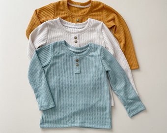 Solid Waffle Henley Top / Short or Long Sleeves / Waffle Shirt / Kids Henley Top / Unisex Kids Shirt / Boy Girl Shirt / Kids Shirt / 0-7
