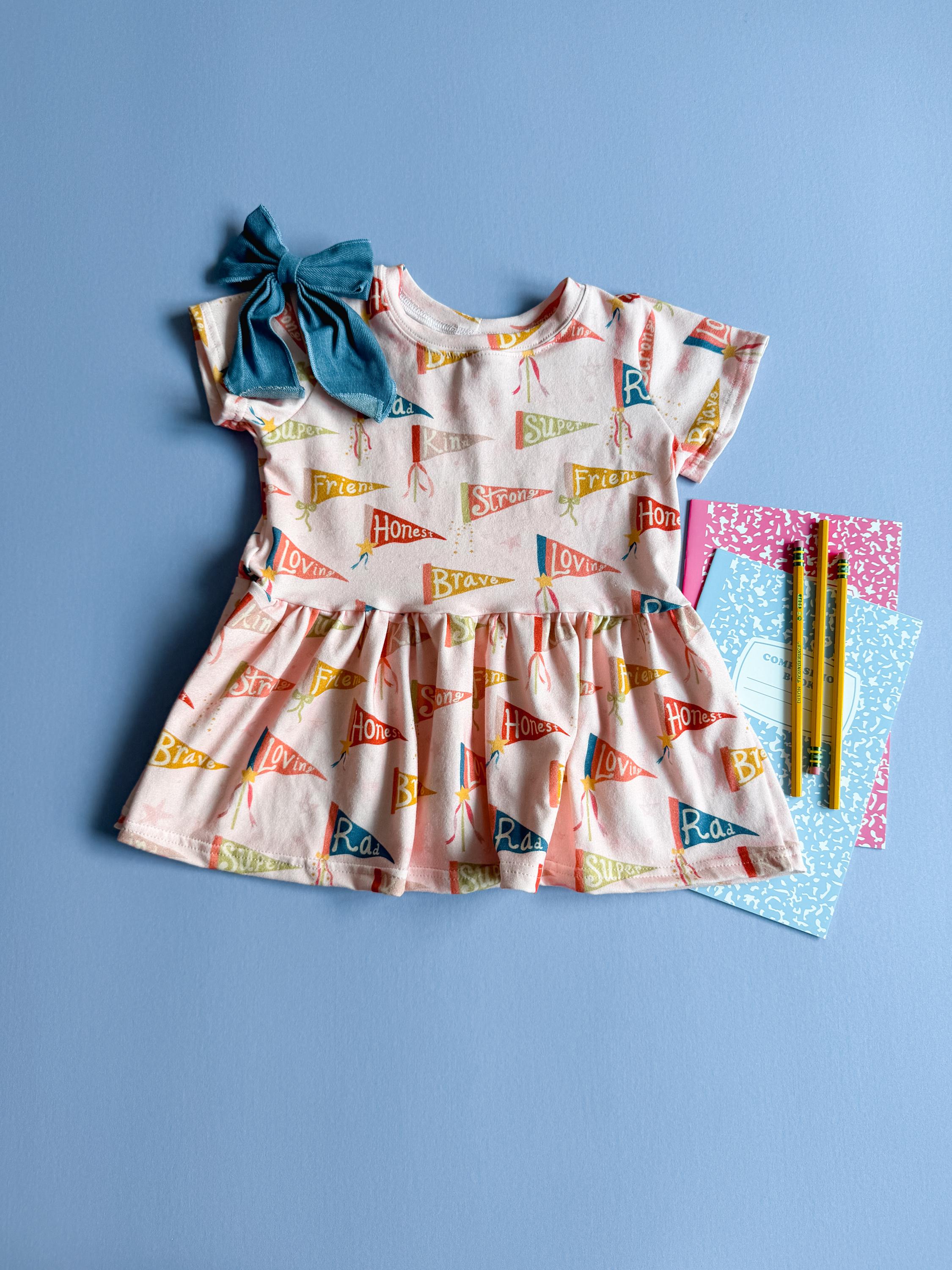 Affirmations Peplum: Girls Peplum, 4 Sleeve Options, Back to School, Girls Clothes, Affirmations Shirt, Pennant, First Day of School, 0-9/10