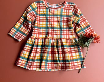 Cider Plaid Peplum, 4 Sleeve Options, Plaid Shirt, Girl Shirt, Pumpkin Patch Shirt, Peplum Top, Fall Shirt, Fall Plaid, Kid & Youth, 0/3m-12