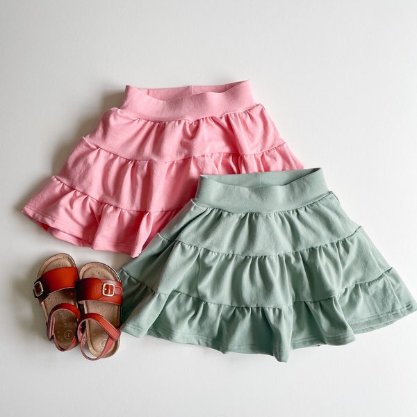 Solid Tiered Mini Skort / Girls Skort / Solid Skirt / Attached Shorts / Girls Mini Skirt / Girls Summer Clothes / Summer / Kid Clothes /0-10