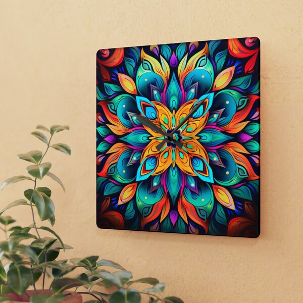 Funky Bright Wall Clock Gift Acrylic Designer Clock Lotus Flower Home Decor