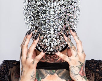 Sliver Metal Glory - Custom Masquerade Mask handmade covered in Jewels - Haute Couture Fashion