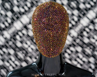 Crystal Masquerade Mask: Orange & Black Jewel Face Covering
