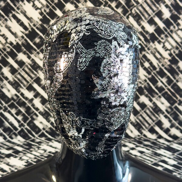 Lace Haute Couture Mask Black and Silver Flower Design