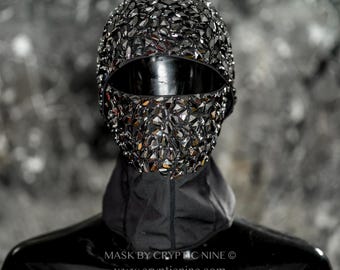 Handmade Jeweled Masquerade Mask: Silver & Grey Couture