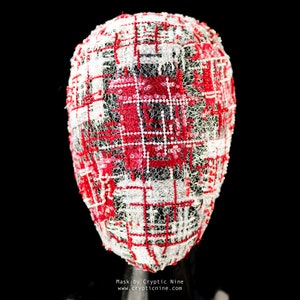 Red Robin - Elegant Haute Couture Face Mask made in a Red and white trim abstract design