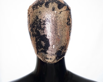 Metallic Copper Tone & Black Face Mask: Haute Couture Masquerade Mask