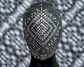 Swarovski Crystal Chess Face Mask: Haute Couture Masquerade