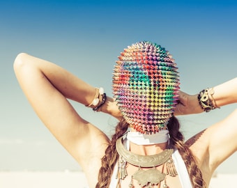 Rainbow Burst  .. Custom Painted Haute Couture Spike mask