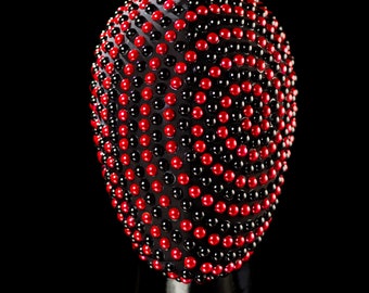 Red Eye  - Custom Haute Couture Face Mask Covered in black and red jewel beads