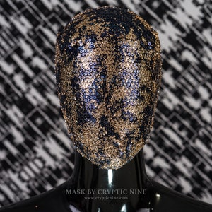 Solid Blue  - A Custom Haute Couture Metallic Gold Mask and Blue two tone color effect Abstract Design Face Mask