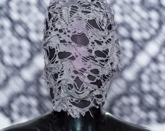 Black and Grey Flow Haute Couture Lace Mask V.5