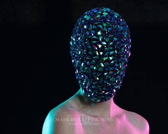 Sea Monster .. Custom Masquerade Mask Handmade Covered in multi color Jewels green/blue