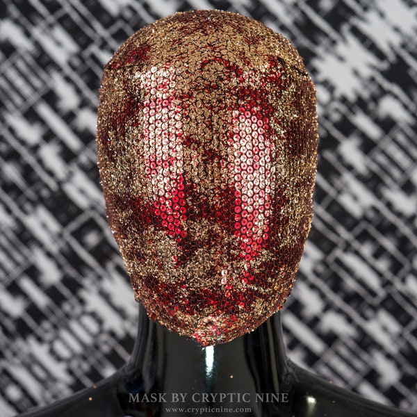 Solid Gold  - A Custom Haute Couture Metallic Gold Mask and Red two tone color effect Abstract Design Face Mask