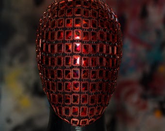 Cosmic Disco Red -  Custom Haute Couture Mask covered in Red color trim pieces