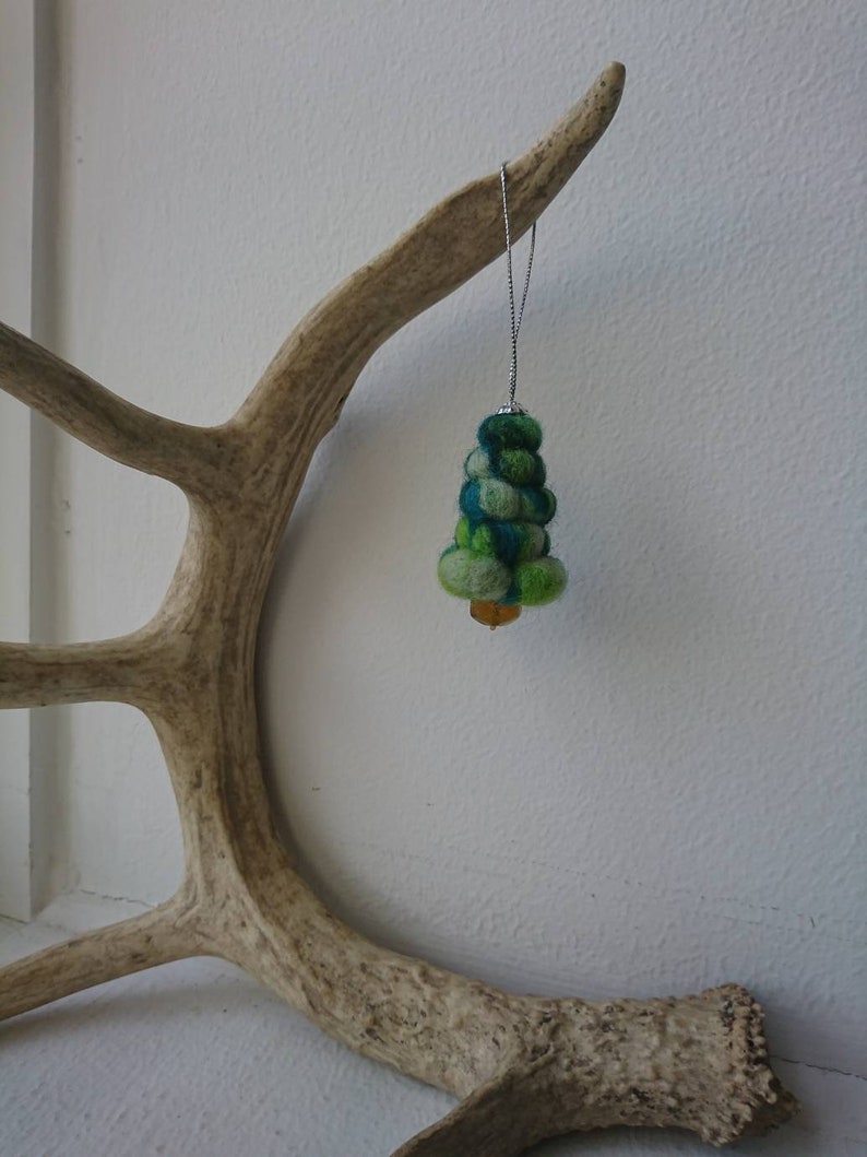 Needle felted Christmas tree topairy tree ornament.
