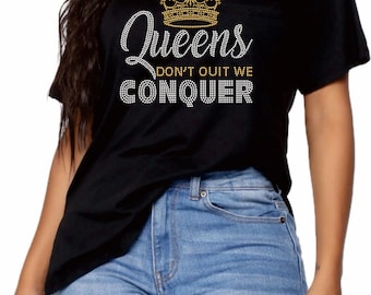 Camiseta adornada con diamantes de imitación "Queens Don't Quit"