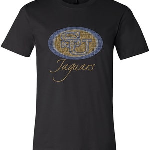 Southern Jaguars Oval Bling Rhinestone Bling Southern University Jaguars T-Shirt.