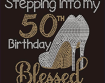 50th Birthday Blessed Bling Embellished Rhinestone T-shirt
