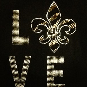 New Orleans Saints LOVE Rhinestone Bling Fitted T-Shirt_Fleur de Lis