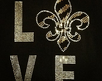 Camiseta ajustada con brillantes de diamantes de imitación de los New Orleans Saints_Fleur de Lis
