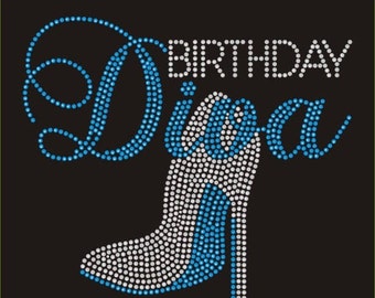 Birthday Diva Aqua Bling Embellished Rhinestone T-shirt
