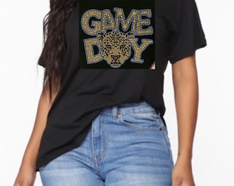 Camiseta con adornos de diamantes de imitación de los SU Jags inspirada en el día del juego de la Universidad del Sur