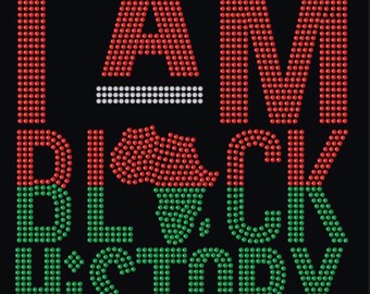 Camiseta adornada con diamantes de imitación y texto "I Am Black History"