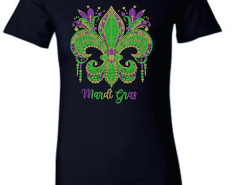 Camiseta con plumas y adornos brillantes de Mardi Gras Fleur de Lis