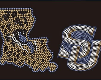 Southern University Inspired Louisiana SU Rhinestone Camiseta Bling Embellecida