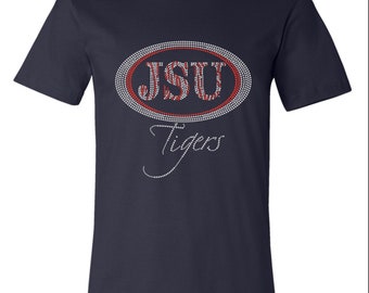 Camiseta ajustada con adornos de diamantes de imitación de los Jackson State University Tigers de la JSU Half and Half