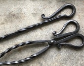 Twisted Shepherd 39 s Crook Fire Poker With Log Barb and Matching Shepherd 39 s Crook Tongs